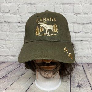 Canada Hat Cap Strap Back Olive Green Embroidered Elk Paw Canadian Cotton Casual